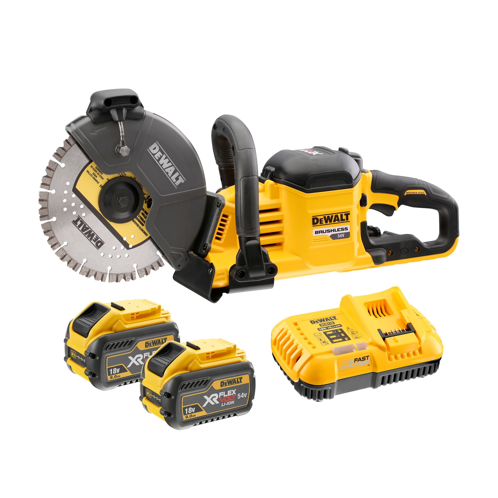 54V XR FLEXVOLT 230mm Cut Off Saw 2 X 9Ah DEWALT