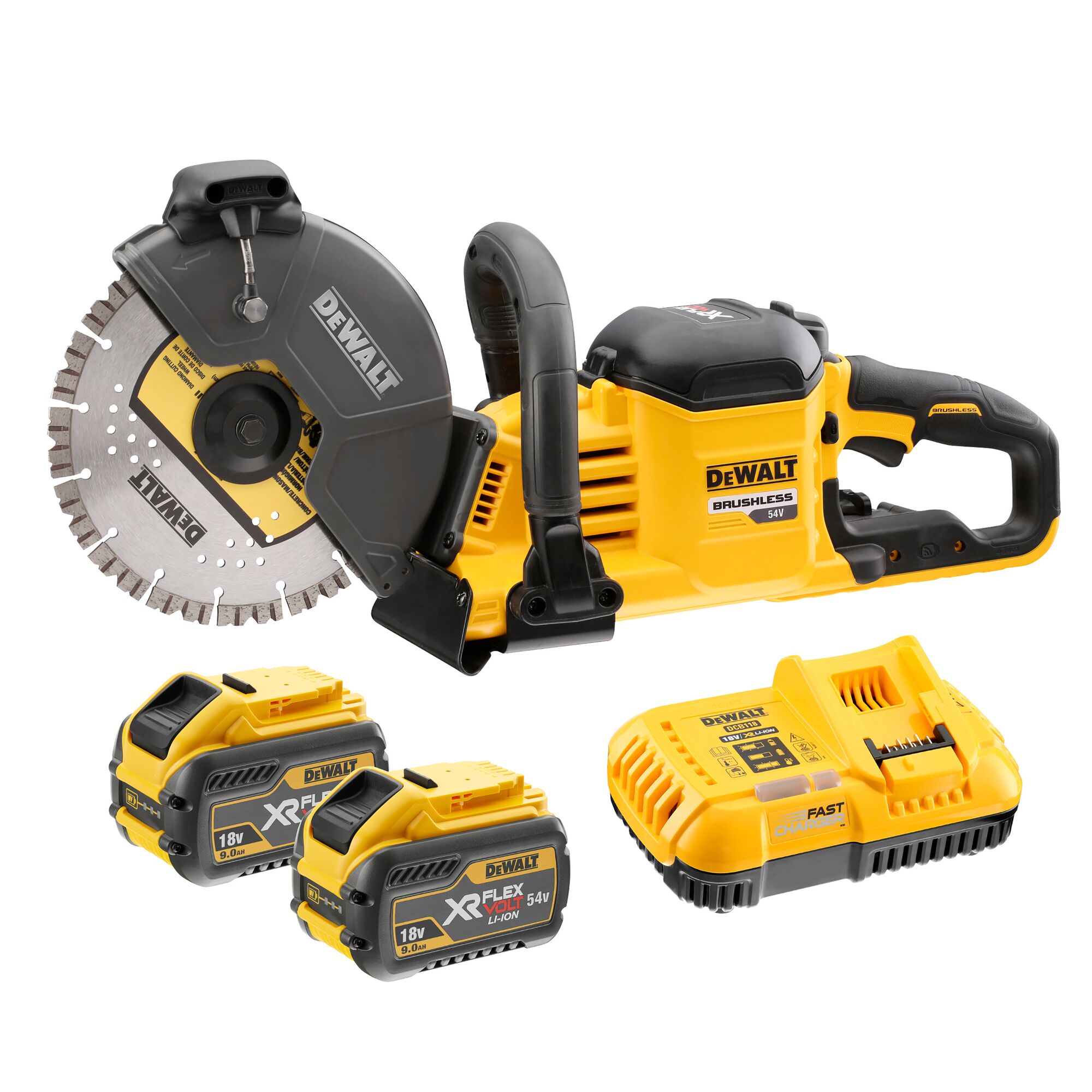 54V XR FLEXVOLT 230mm Cut Off Saw 2 X 9Ah DEWALT