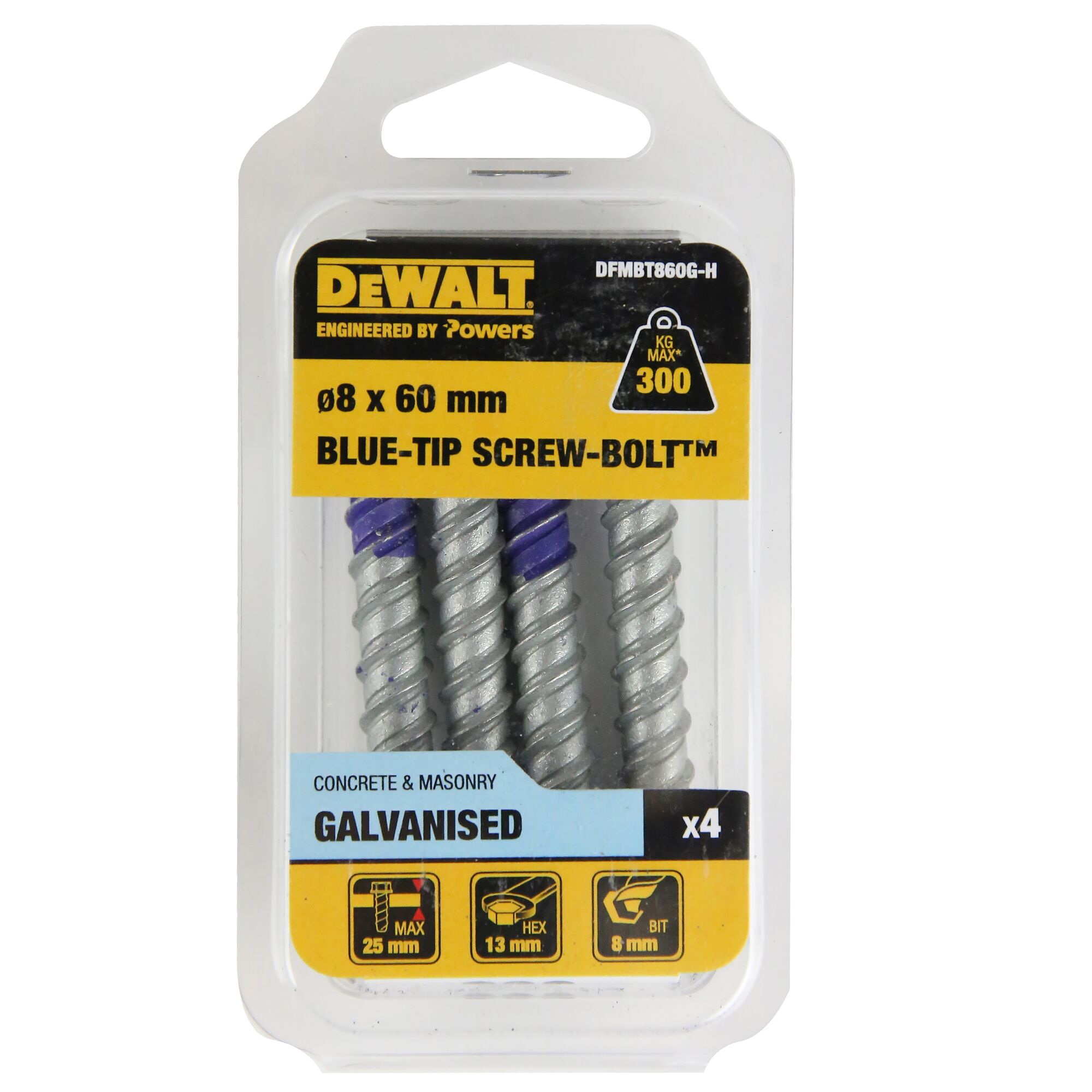 BLUE TIP SCREW BOLT GAL HEX HEAD 8 x 60 HANG DEWALT