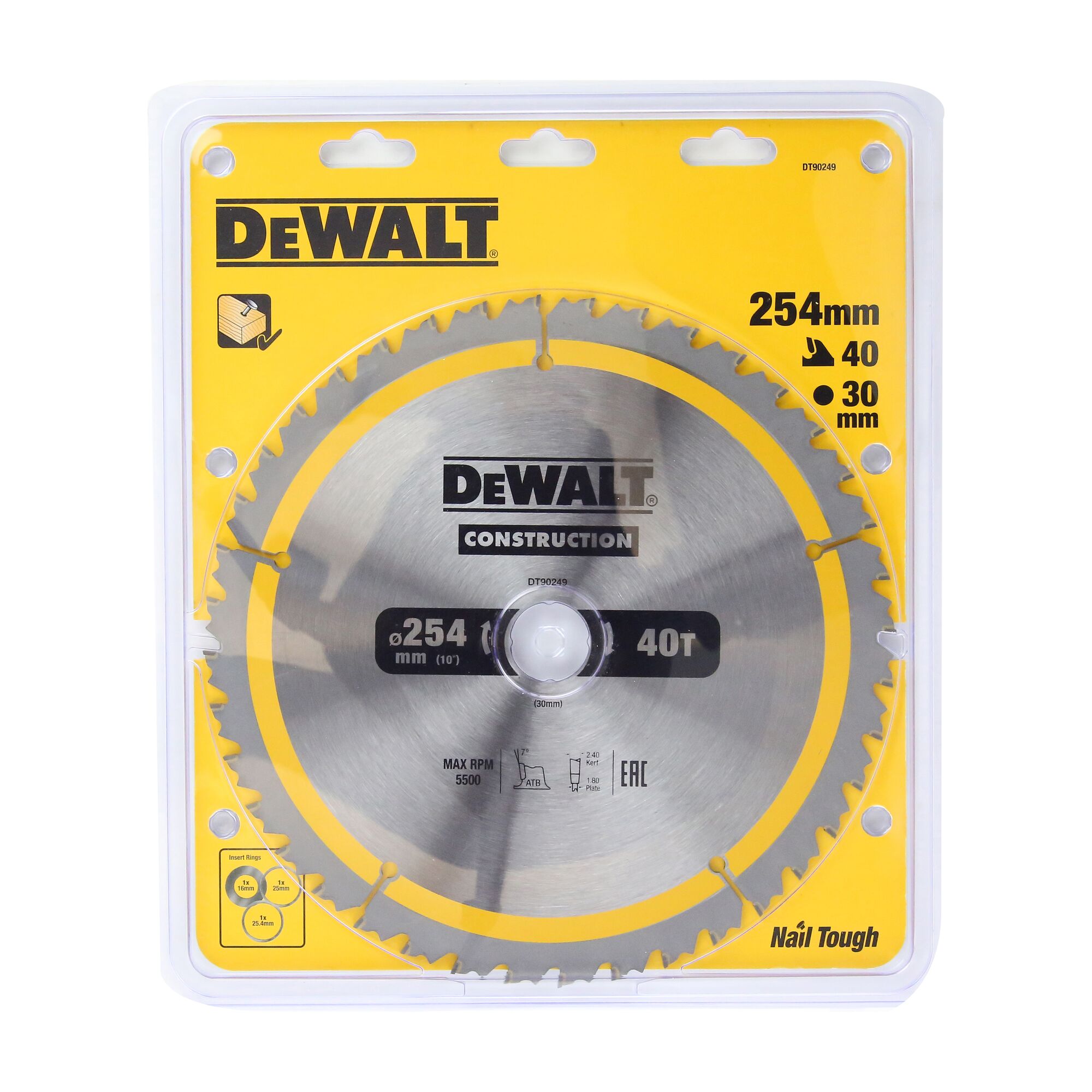 CONSTRUCTION CIRCULAR SAW BLADE 254MM X 40T 16 25 25.4 30MM DEWALT